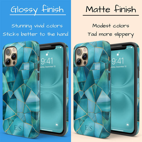 Custom Initials Blue Abstract Stained Glass iPhone Case